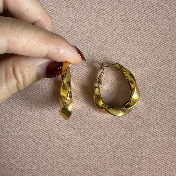 Gold Plated Twist Hoop Earrings - Picture 3 of 7